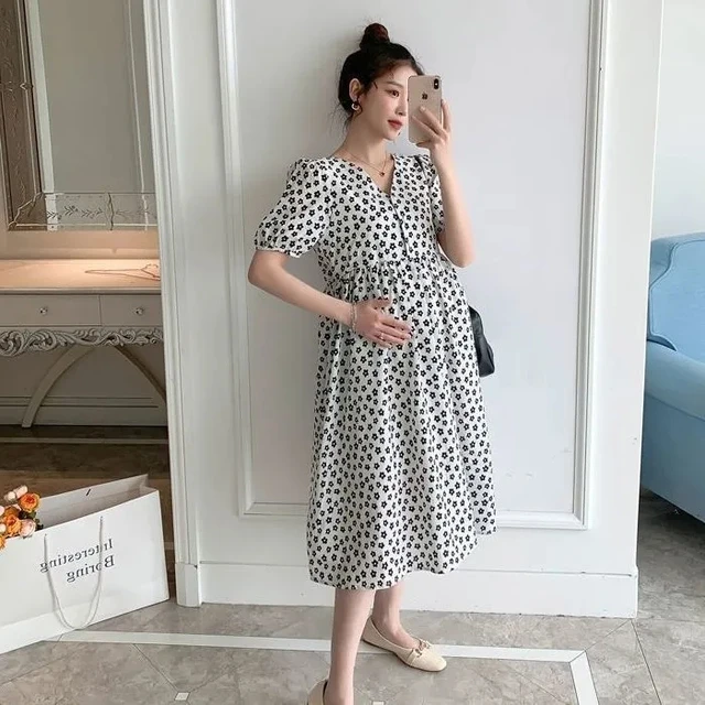 Vestidos de maternidad informales para mujeres embarazadas, ropa de sesión  de fotos de embarazo con flores bonitas, manga corta, verano, 2023 -  AliExpress