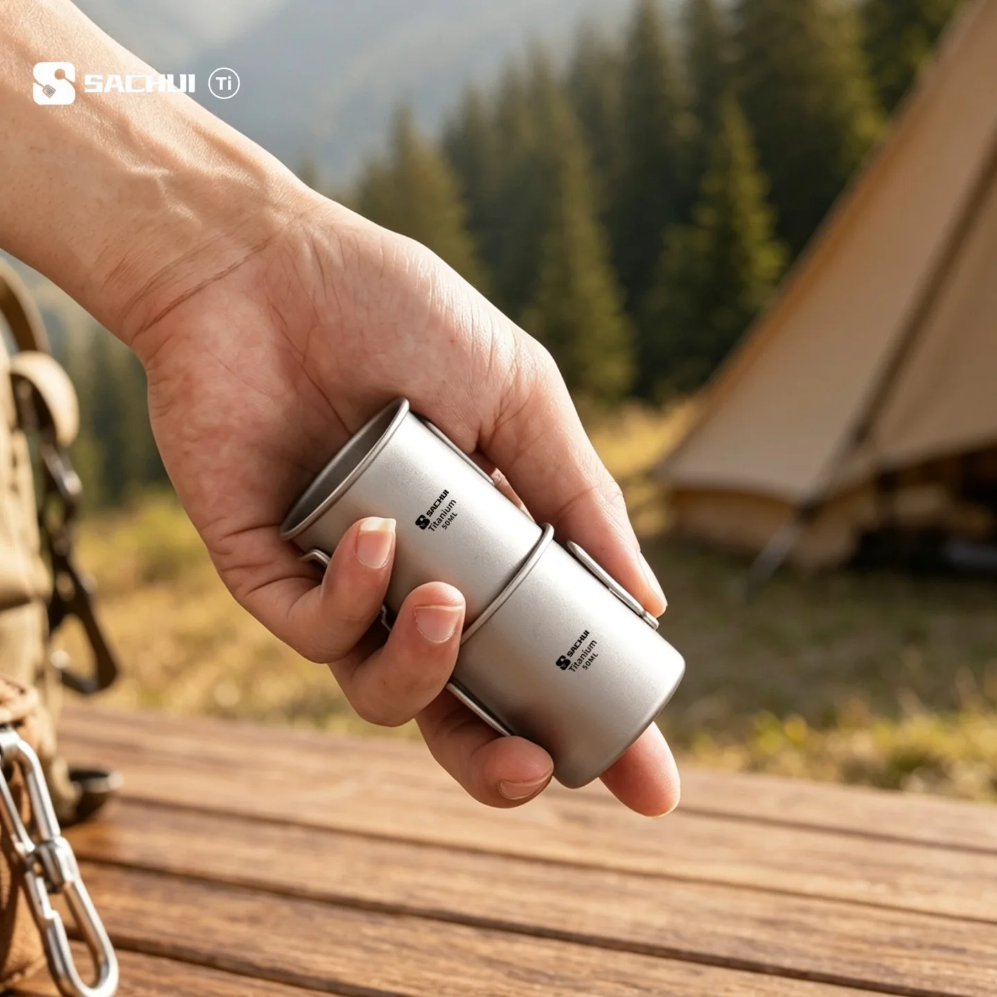 Compact 50ml Ultralight Titanium Outdoor Mug with Foldable Handle