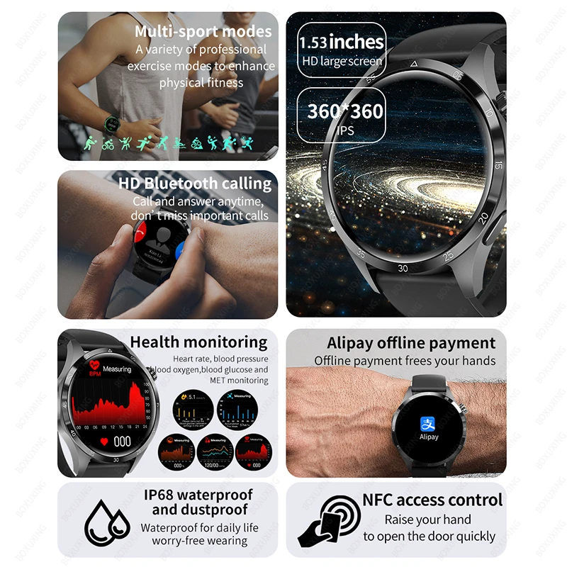 For HUAWEI Smart Watch Men GPS NFC HD AMOLED Screen Heart Rate Bluetooth Call Waterproof Sports Smartwatch 2025 New GT5(4 PRO+) 4