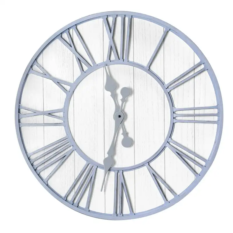 

Size Round Wood White Gray Analog Wall Clock Decor Set of 1