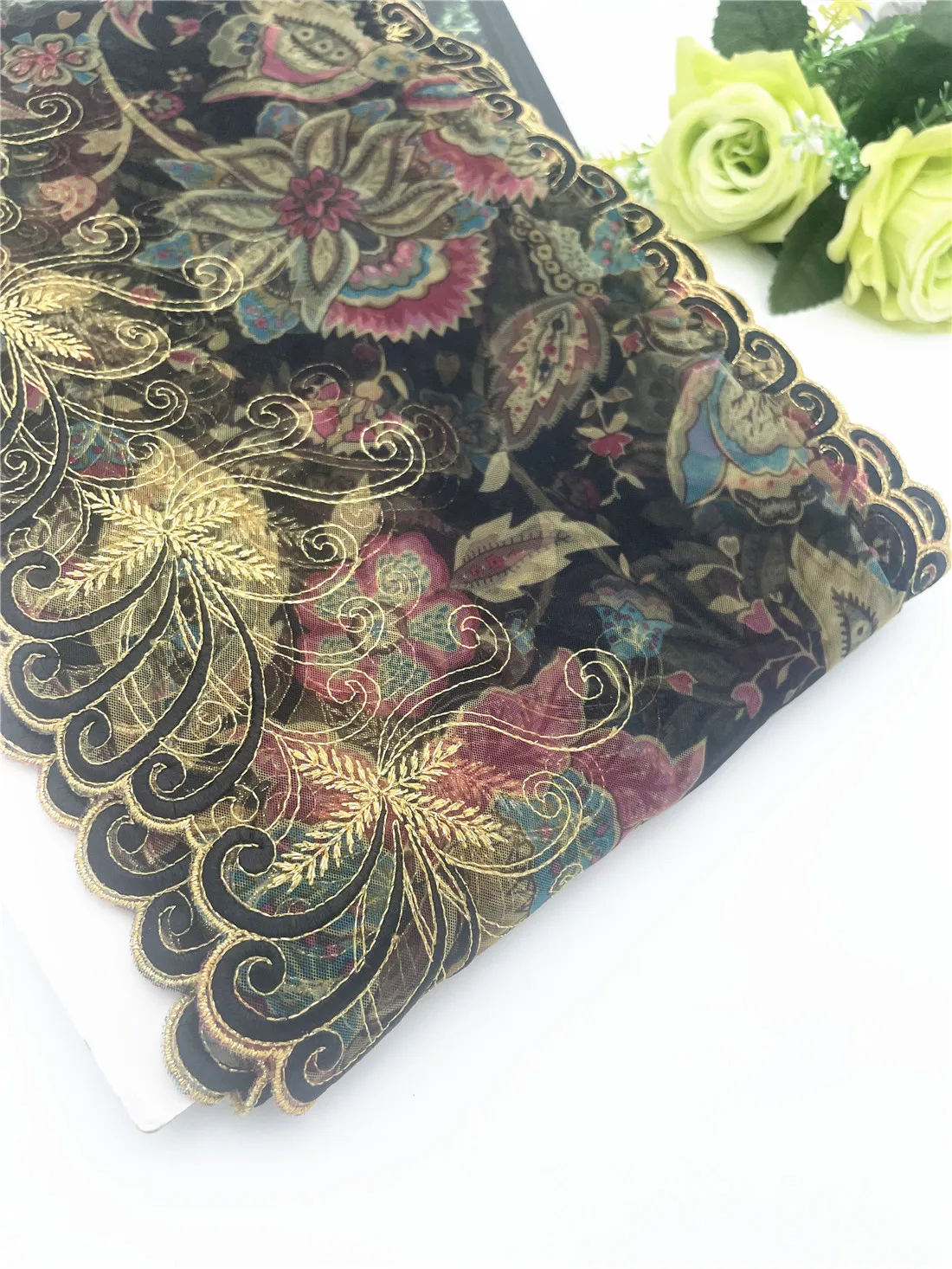 3y/lot Width 17cm Luxury Floral Gold Shiny Embroidery Lace Trim For Skirt Hem Clothes Sewing Material DIY Apparel Dress Fabrics 2