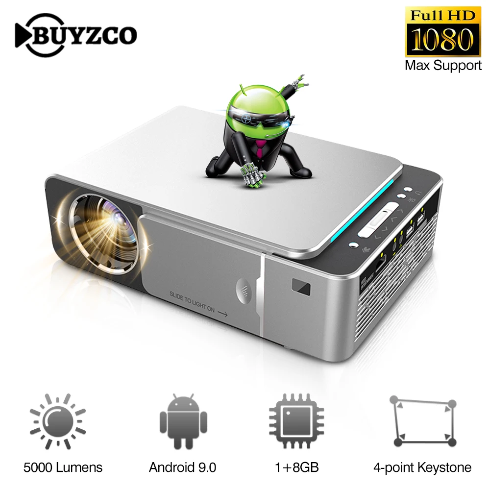 Buyzco T6 Portable HD LED Video Projector WiFi 5000lumens Video Beamer Support 1080P Home Theater Cinema