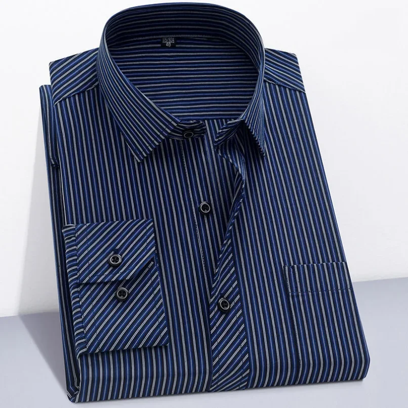 Men Branded Cotton Shirts Long Sleeve Striped Shirt Business Casual Red Gray Blue Orange New Regular Fit dress shirts men casual shirts