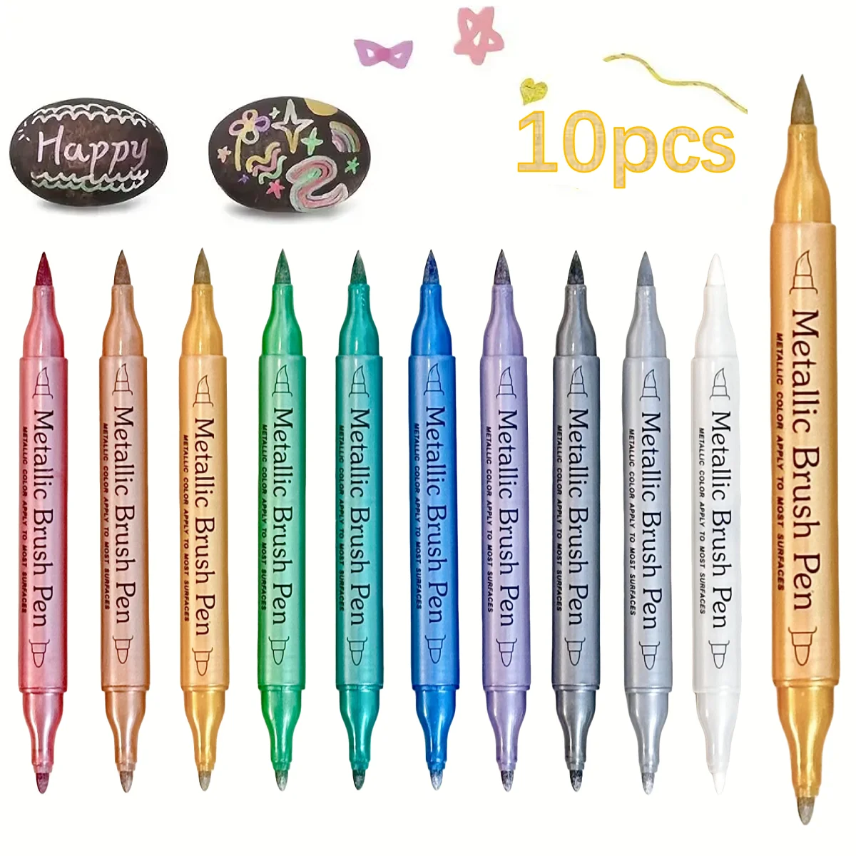 10-teiliges Metallic-Marker-Set mit zwei Spitzen und feiner Spitze, kein Bluten, Tinte auf Ölbasis für DIY-Scrapbooking, Glas, Keramik, Kunst – Detail 2