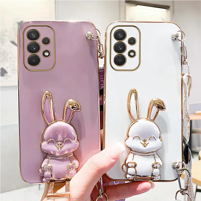 

Rabbit Holder Lanyard Phone Case For Samsung Galaxy A53 A52 A52S A73 A33 A72 A32 4G 5G A51 A71 A12 M32 4G 5G Stand Strap Cover