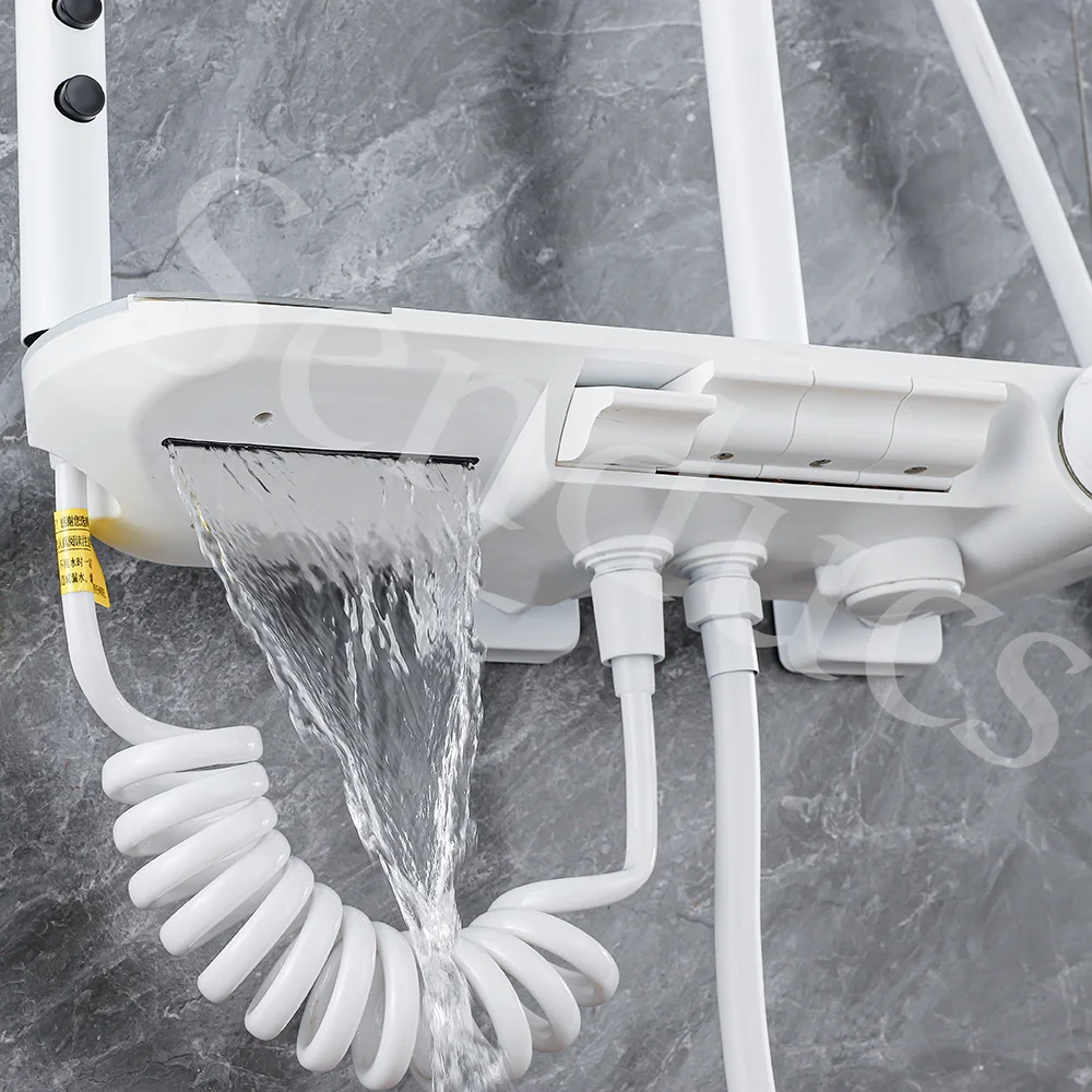 White Piano Thermostatic Shower System for Ambient Lighting Led Disgital Bathroom Shower Set Hot Cold Piano Bathroom Faucets 4