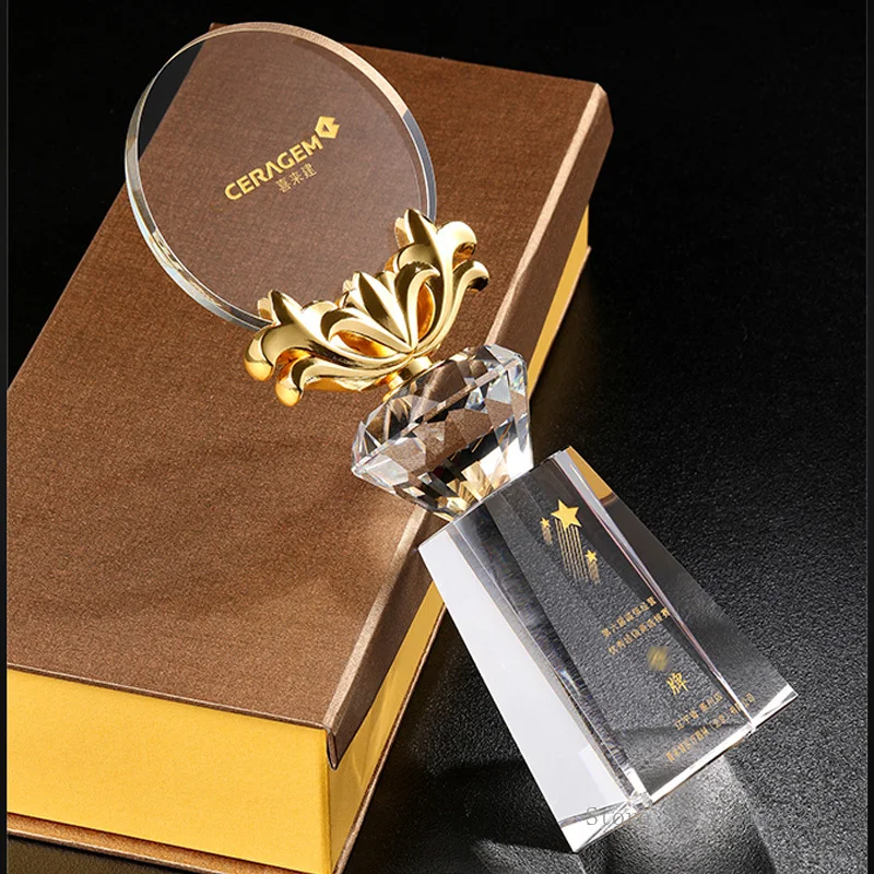 Bauhinia Blooming Crystal Trophy, Customized with Photos, Creative, Honr, annual Meeting, Award, Home Decoration