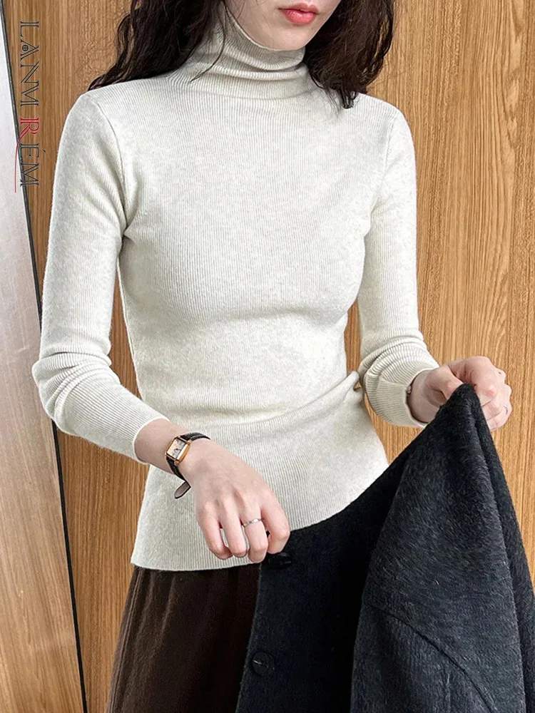 

[LANMREM] Turtleneck Knitting Pullover Sweater Women Slim Long Sleeve Bottoming Warm Female Tops 2023 Winter New 26D6845