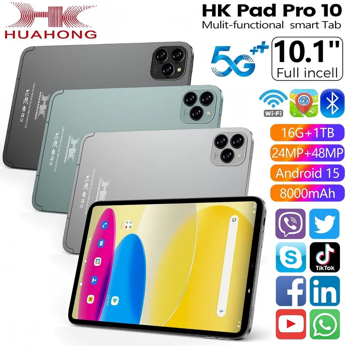 HK Pad Pro10 Tablets 5G Network Bluetooth Android 15 AI Driver