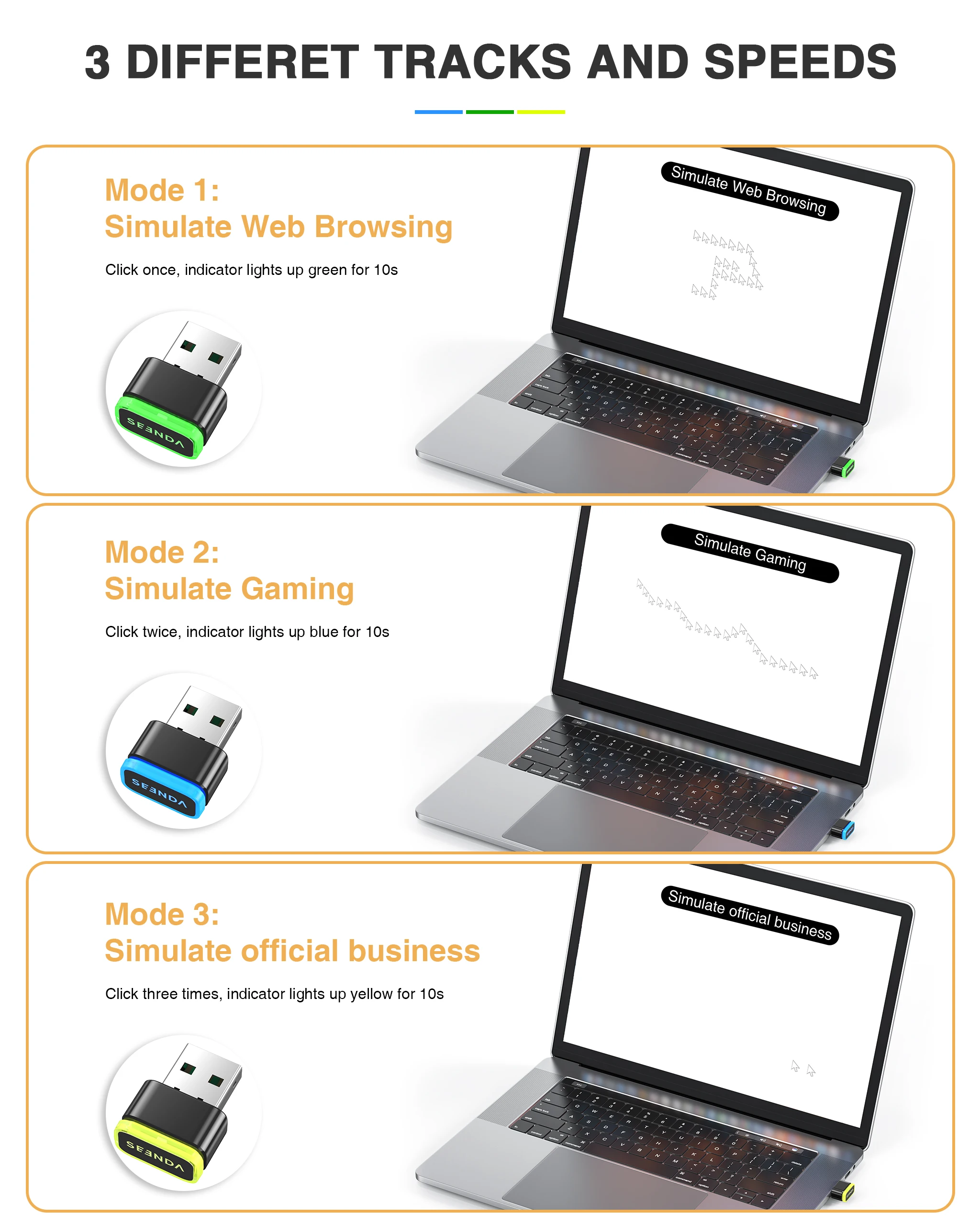 Seenda Mouse mover Jiggler Keeps PC/Laptop/Computer Awake Driver-Free USB and Type C 2 in 1 Tiny Mouse Shaker Simulate