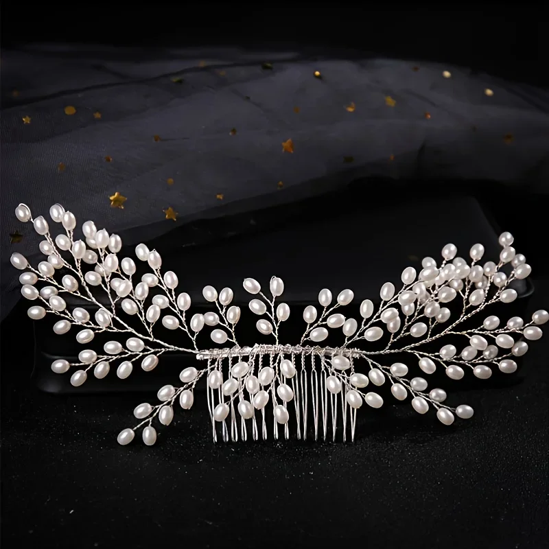 Bridal Hair Accessories Silver Color Pearl Hair Comb Pin Band Headband Tiara For Women Bride Party Wedding Bridal Hair Accessories Jewelry Comb Band