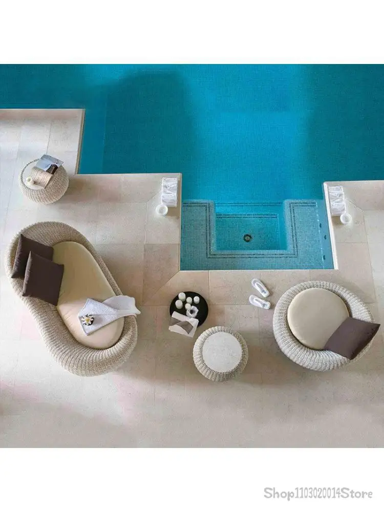 Nordic Outdoor Rattan Sofa Garden Balcony Leisure Indoor And Outdoor Villa Woven Chair Coffee Table Waterproof Furniture