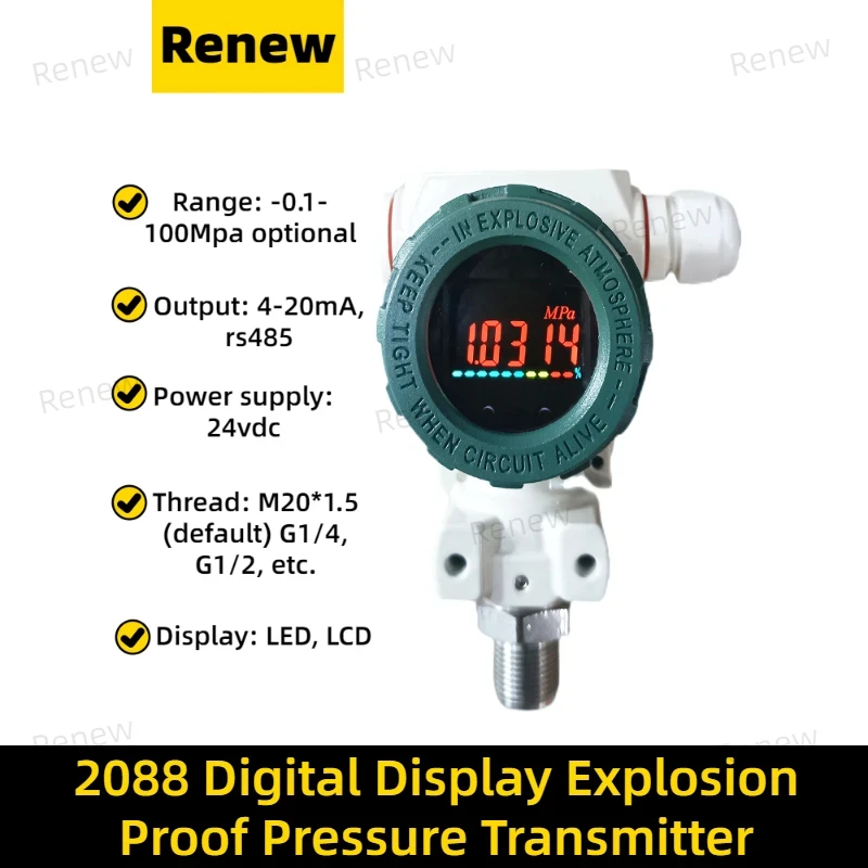 

2088 Pressure Transmitter 4-20ma Digital LCD Display Intelligent High Precision Explosion-proof Plc Hammer Type