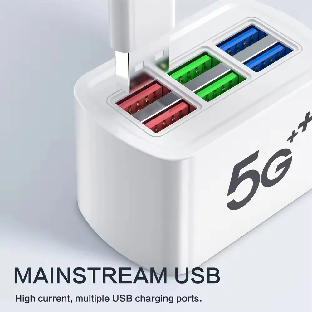 Multipresa con 6 Porte USB, Caricatore Universale Rapido, Adattatore EU/US, Cavo di Prolunga per Presa Elettrica da Tavolo - Image 3