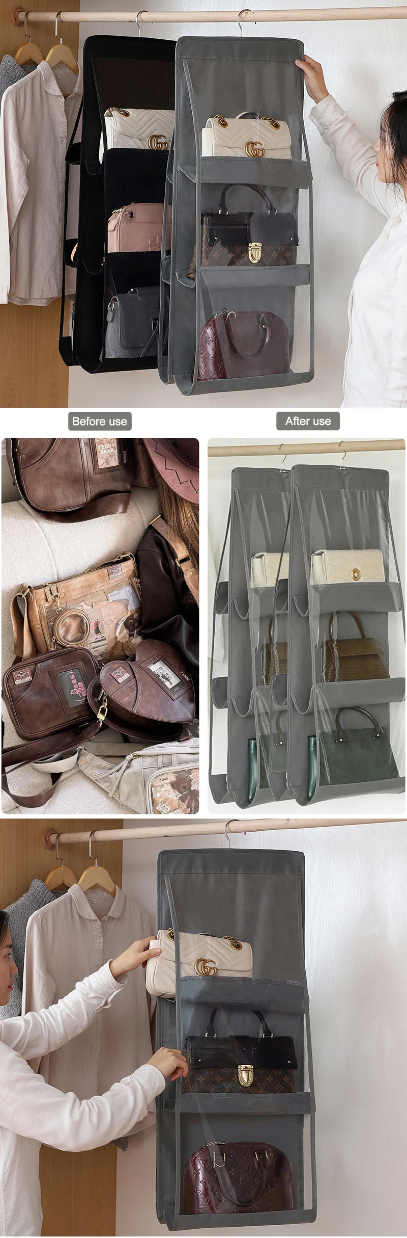 Description Picture 2 of itemHanging Storage Bag Bedroom Closet Foldable Waterproof Transparent Storage Dust Bag Sundry Shoe Bag with Hanger Pouch Storage