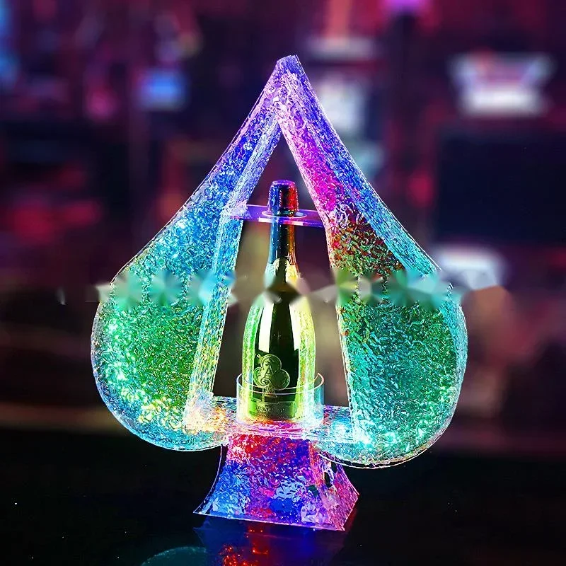 Stainless Steel Spades A Luminous Wine Rack Bar KTV Dedicated Champagne King XO Bottle Organizer Luminous Wine Tray