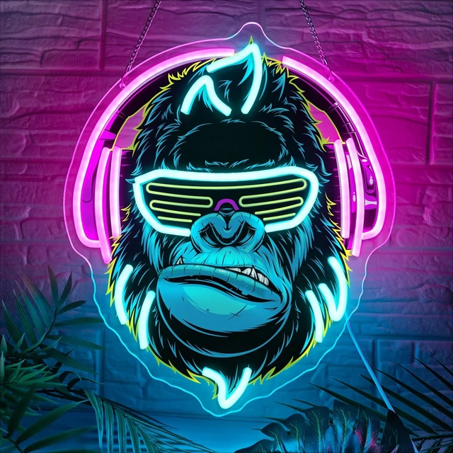 ลิง Gamer Neon Sign USB หรี่แสงได้ LED Neon Light สําหรับห้องนอน GAMING Room Bar ผับตกแต่งห้อง PC Gamer ของขวัญสําหรับชาย 1