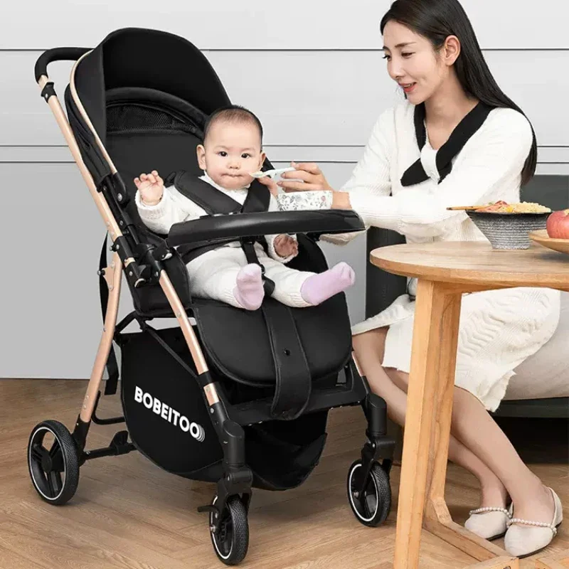High-view two-way baby stroller Lightweight foldable baby carriage children's dining chair Adjustable stroller armrests