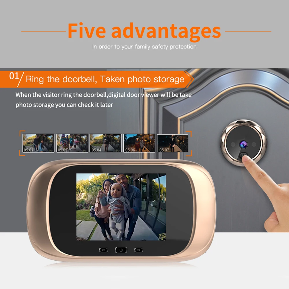 TFT LCD 스크린 디지털 초인종, 90 ° 문짝 눈 초인종, 0.3MP IR 전자 구멍 문짝 카메라 뷰어, 야외 문짝 벨, 2.8 인치