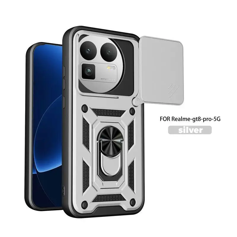 Enhanced Magnetic Ring Holder Armor Phone Case with Slide Camera Protector