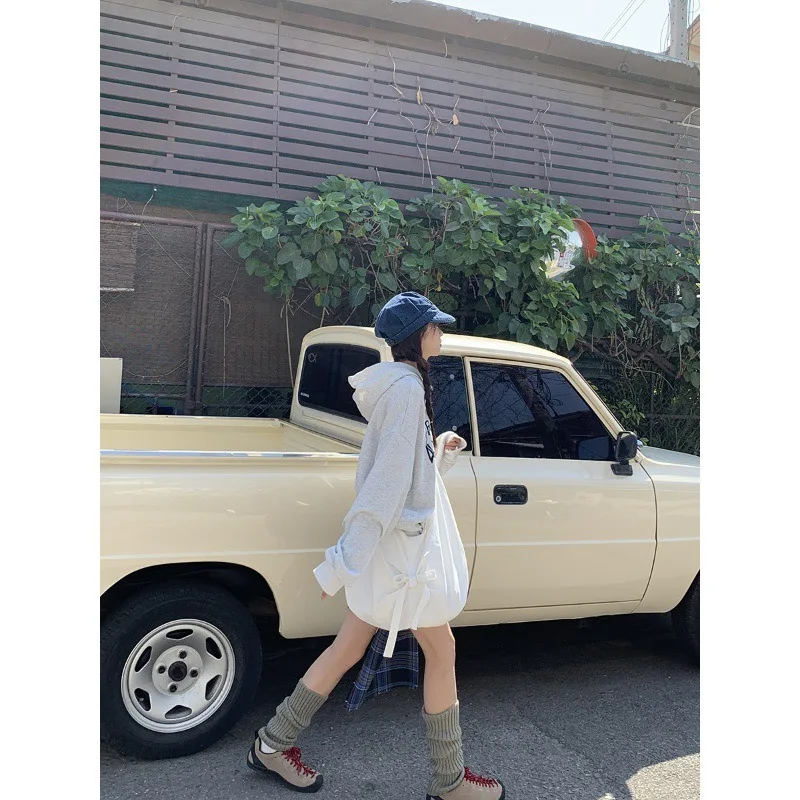 Xiuya Pink Sweet Shoulder Bag for Women Canvas Elegant Korean Style Fashion Crossbody Bag Bow Large Capacity Female New Handbag