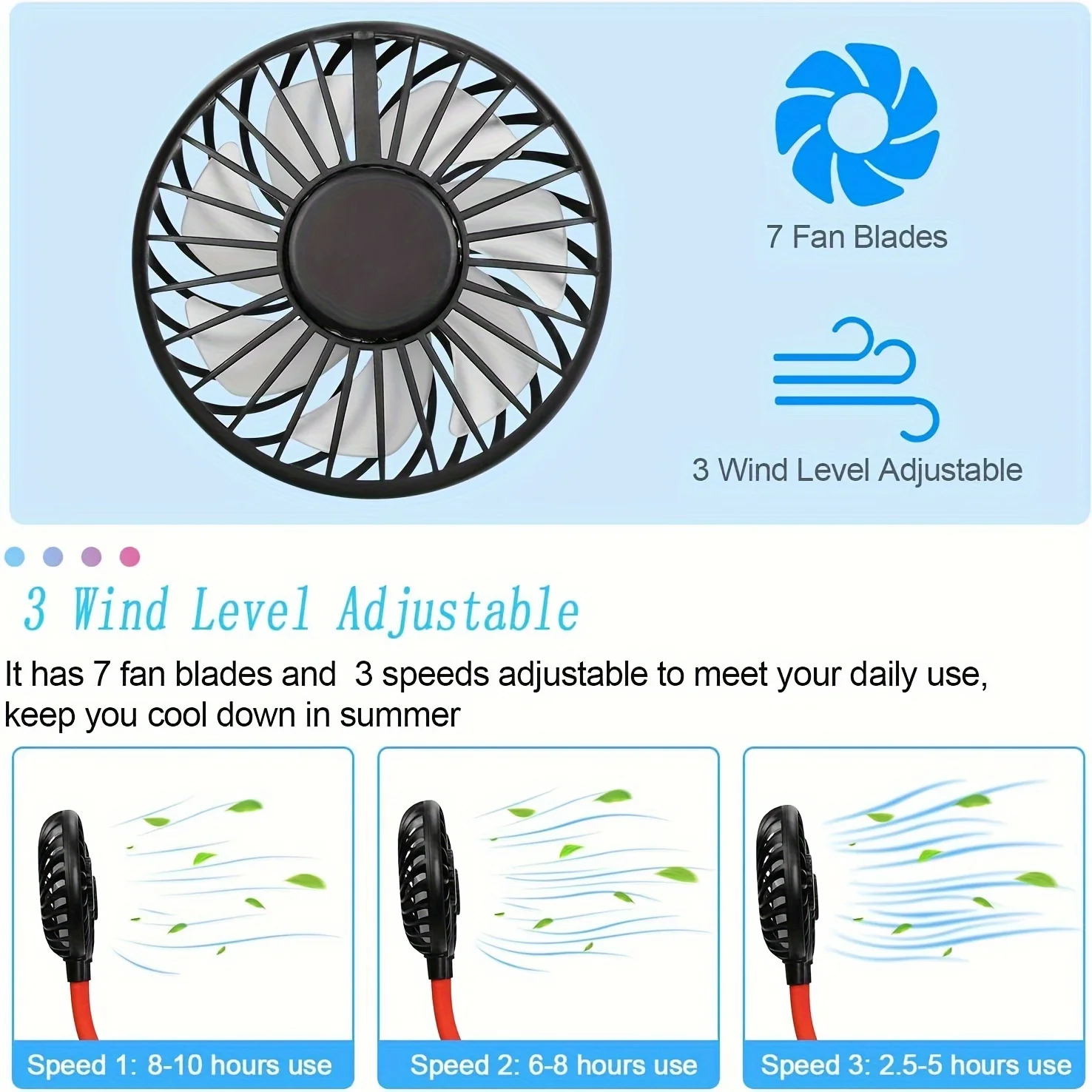 Portable Neck Fan Color Changing LED with Aromatherapy 360 ° Free Rotation Suitable for Sports Office Home Outdoor Travel 3