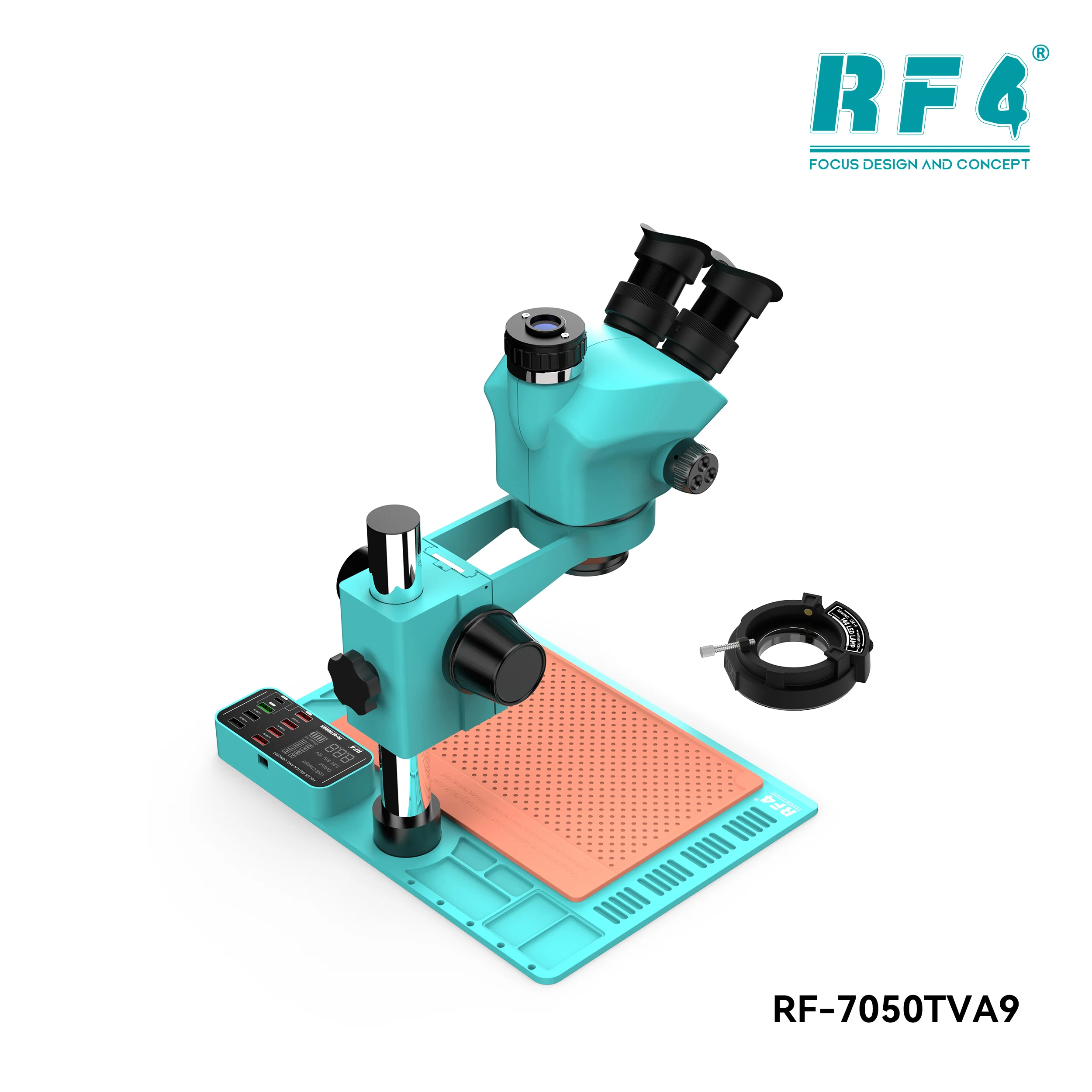 RF4 베이스에는 USB 인터페이스 충전기, 삼안 실체 현미경, 휴대폰 수리용 특수 도크 RF-7050TVA9-39B가 장착되어 있습니다.