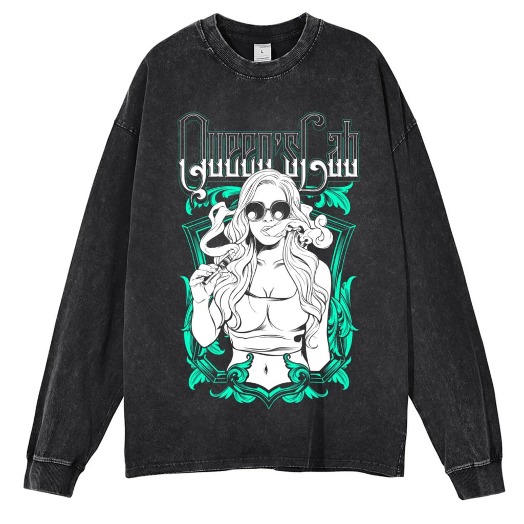 

Men's round neck sweater, cartoon character pattern printed large size men's and women's sweater, washed long sleeved top