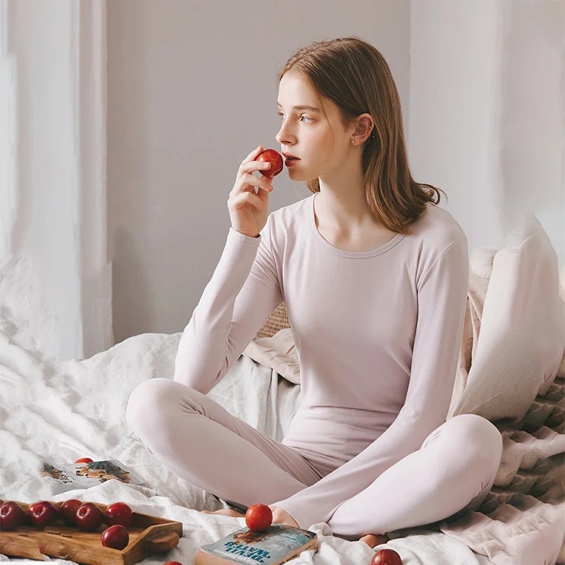 Ladies Sleepwear Cotton Pajamas Sets Long Sleeves Tops + Trousers Suit Basement Thermal Underwear Sets Student Homewear PJ Mujer