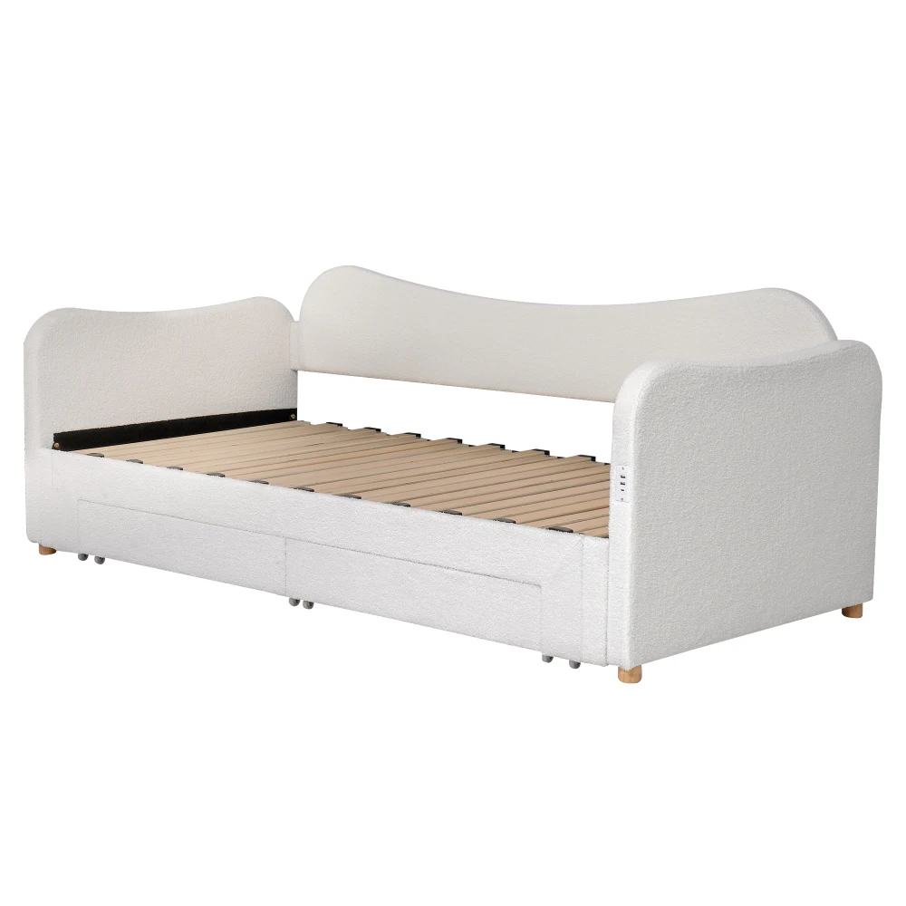 90 x 200 cm großes Polsterbett, Tagesbett, modernes Schlafsofa, mit 2 Schubladen zur Aufbewahrung, ausziehbar auf 180 cm, mit USB-Anschluss, für Schlafzimmer – Detail 10
