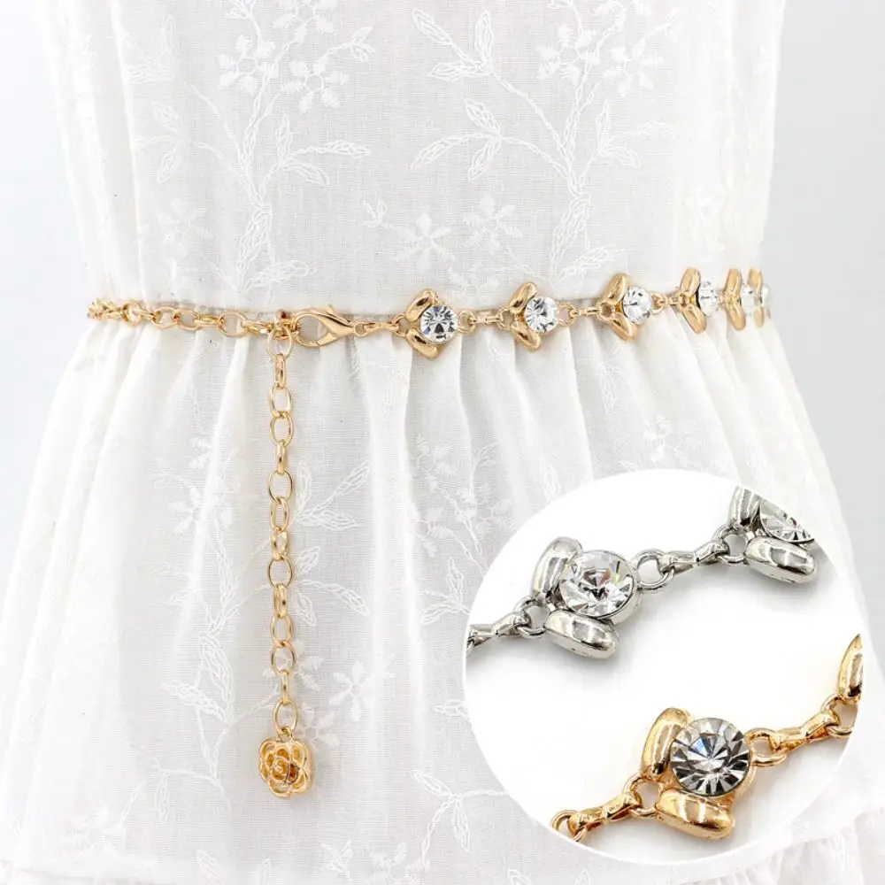 

Fashion Dress Casual Ladies Thin Skinny Waistband Crystal Waist Band Rhinestones Slim Cummerbands Metal Chain Belt
