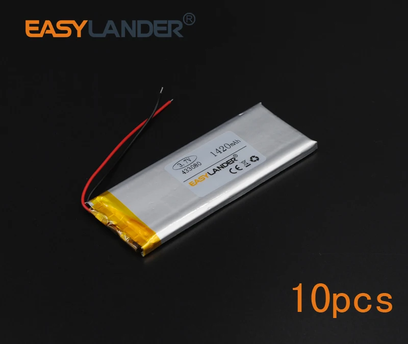 

10pcs/Lot 3.7V 1420mAh 433080 Polymer Li-ion Battery For mobile electronic part DIY Oticon Streamer safety lamp Flash lighting