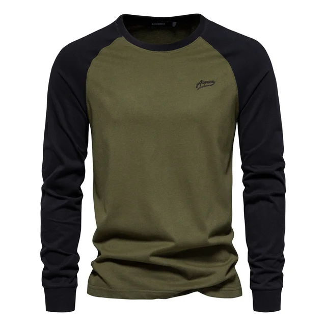 AIOPESON Men's T-shirts 100% Cotton Long Sleeve O-neck Pactwork Casual T shirts for Men New Spring Designer Tees Men Clothing 1