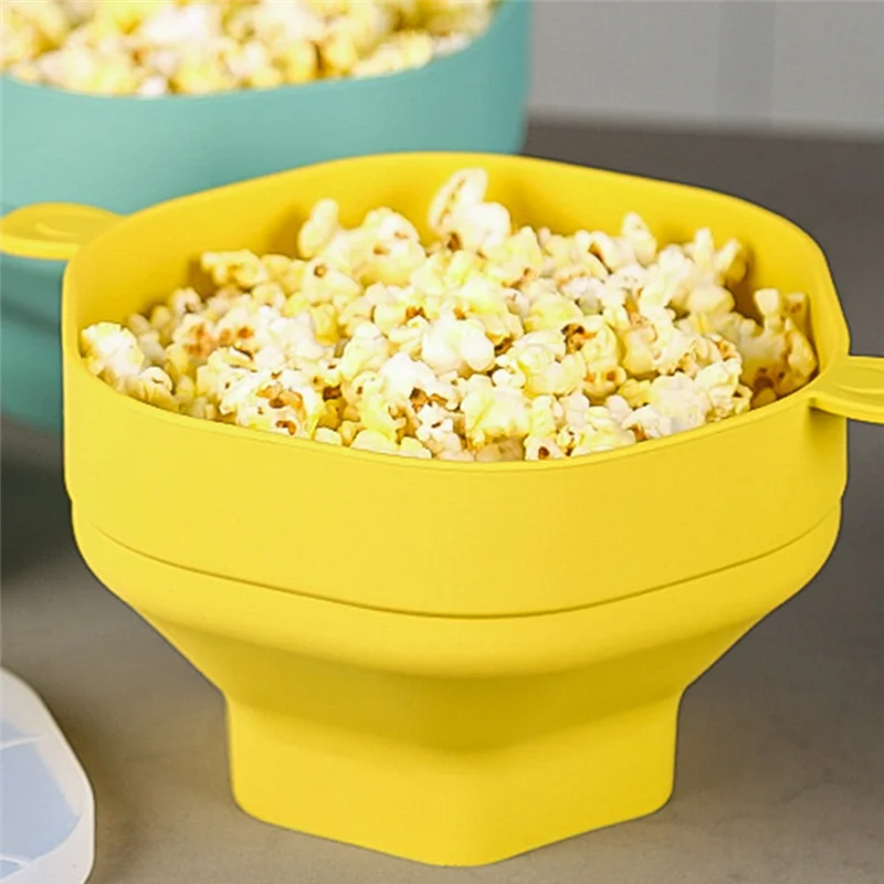 Silicone Microwave Popcorn Bowl Foldable Popcorn Maker Bucket Bowl With Lid Folding Kitchen Baking Tool