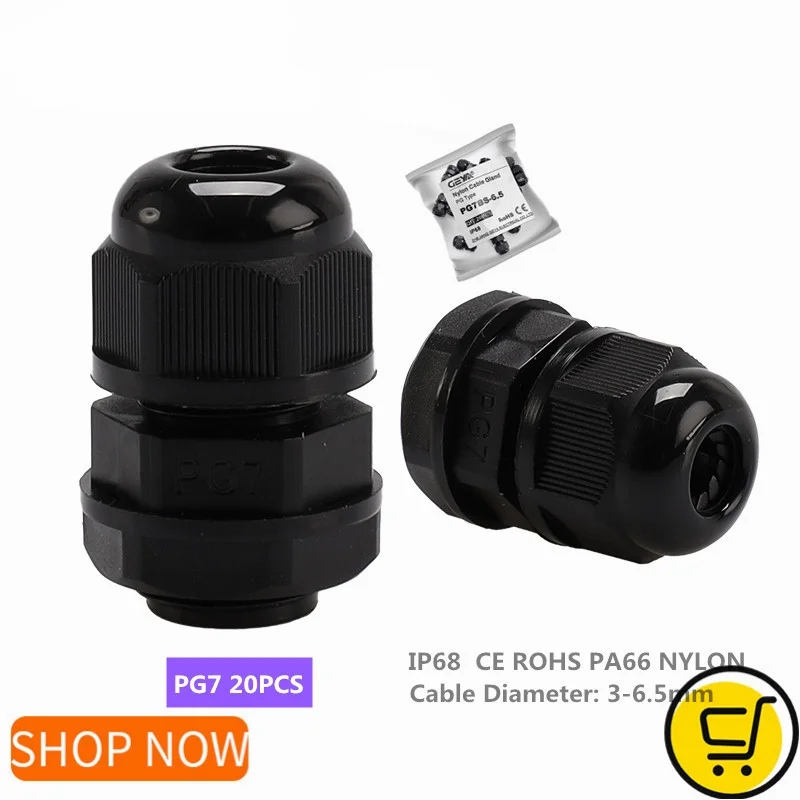 GEYA IP68 Cable Gland PG7 20PCS for 3-6.5mm PG9 PG11 PG13.5 PG16 PG21 Wire Cable Waterproof Nylon Plastic Gland Connector electrical connector,cable gland