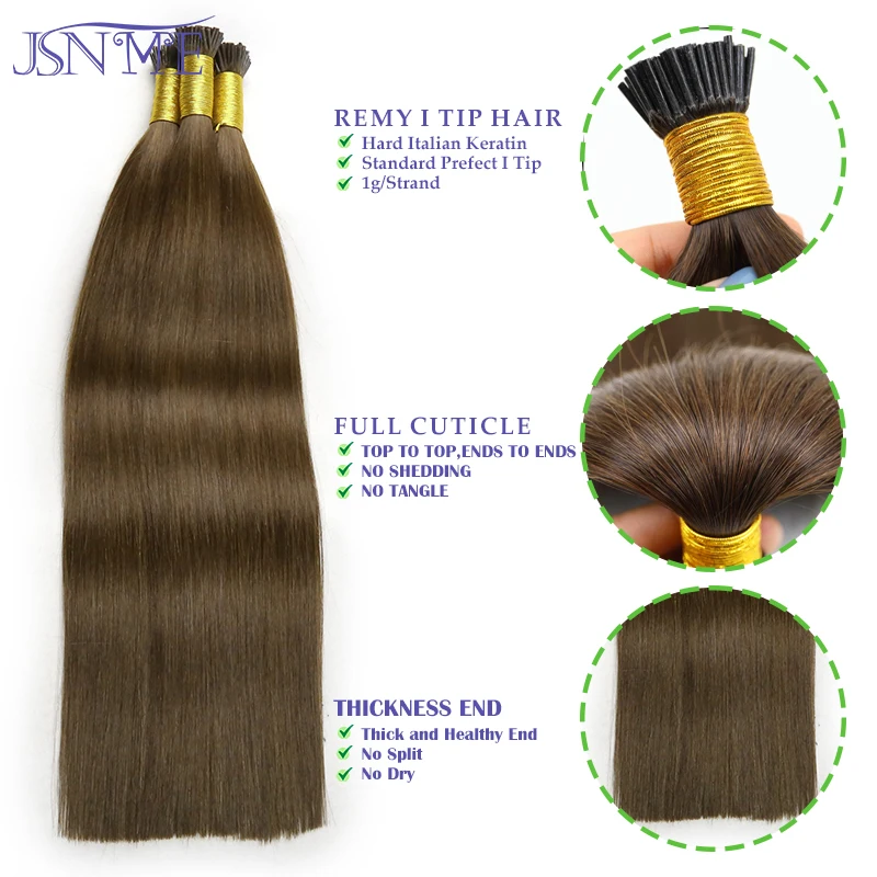 Hair Extensions JSNME I Tip Hair Extensions Natural Real Human Fusion Capsule Keratin Hair Extensions Black Brown Blonde 1g/Strand For Salon