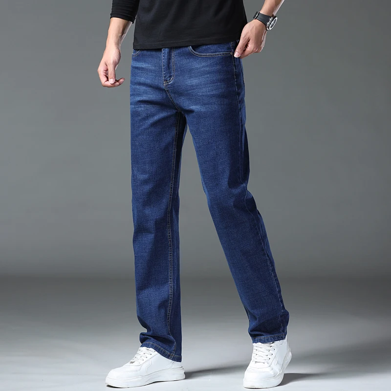 Brand Clothing Autumn Winter Classic Men's Thick Denim Trousers - Straight Fit Casual Jeans, Plus Size
