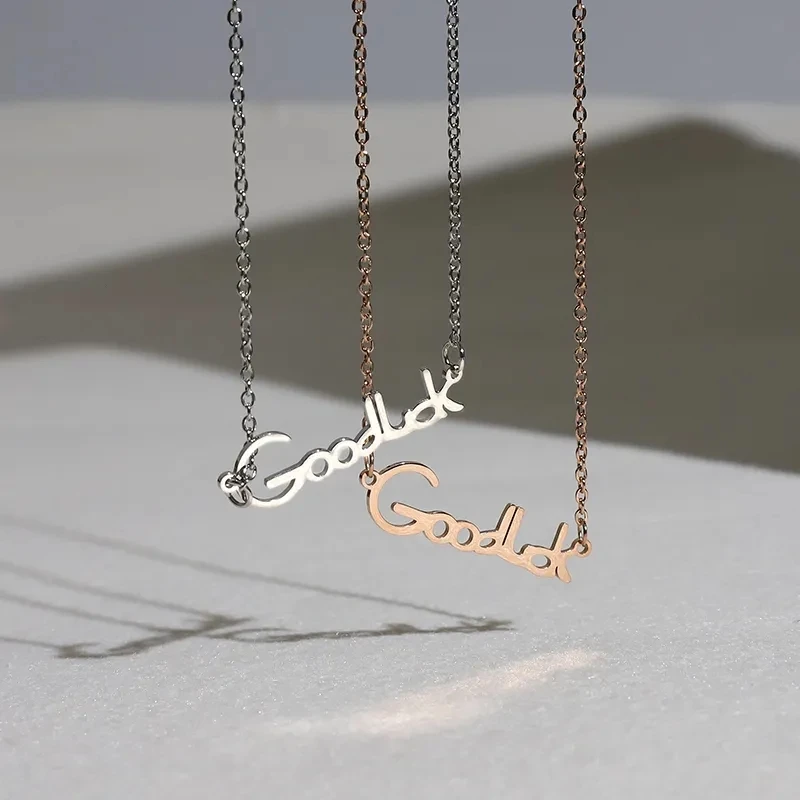 925 Sterling Silver Goodluck Lucky Letter Pendant Necklace for Women Clavicle Chain Party Cute Jewelry Accessories Gifts
