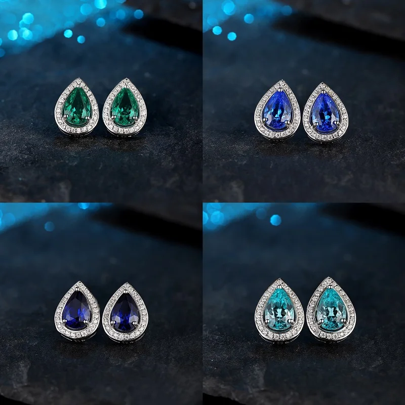 

Ruihe New Fashion 925 Silver Lab Grown Gemstones Paraiba Sapphire Emerald Cobalt Spint Jewelry for Women Party Gift Stud Earring