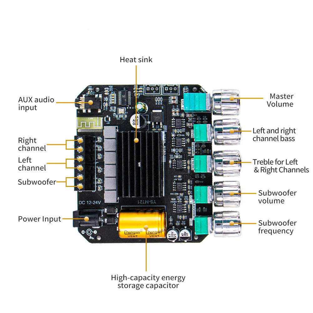 2.1 채널 블루투스 호환 앰프 보드 50W×2+100W 서브우퍼 하이파이 오디오 USB AUX DIY 스피커 파워 앰프 YS-MT21