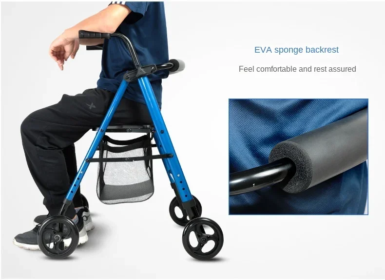 Ultra Folding Medical Rollator Walker with Seat Rolling Walker Height Adjustable with Comfort Handles and Foam Padded Backrest 3