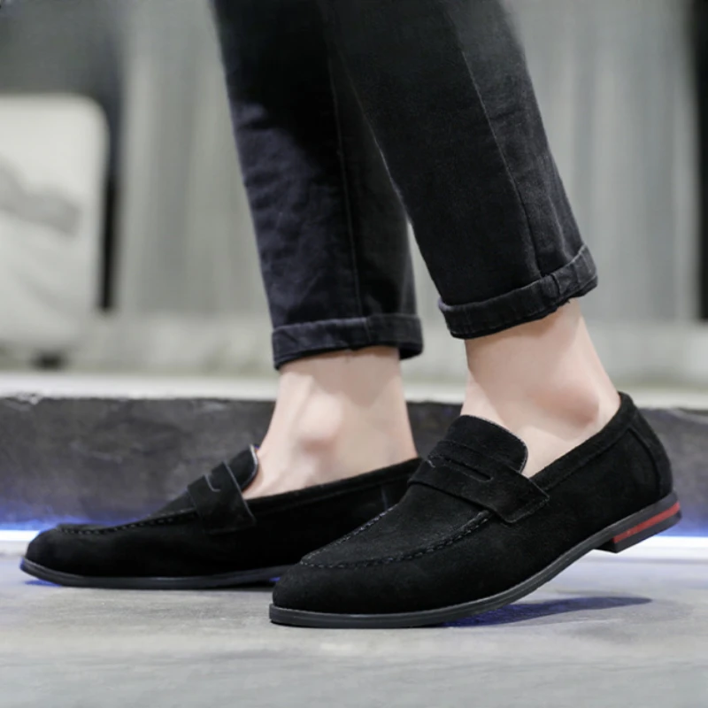 Men Large Size Solid Suede Casual Shoes Soft Fashion Loafers Slip-on Male Lightweight Driving Flat Heel Footwear