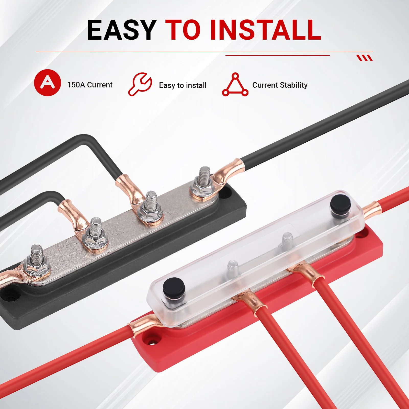 M6 Anschlussklemmen Stromschiene Verteiler 150A 4-Wege 6-Wege Rot Schwarz 48V Hitzebeständiger Stromverteilungsblock Kupfer für EV-Batterie – Detail 6