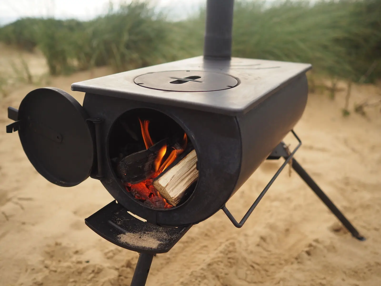 Outdoor portable camping tent heater stove, BBQ cooking wood fire stove