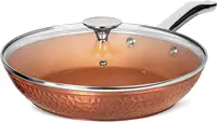 Nonstick Fry Pan With Lid, Hammered Copper Frying Pan Nonstick Skillet, 12 Inch Frying Pan Induction Compatible - L 1