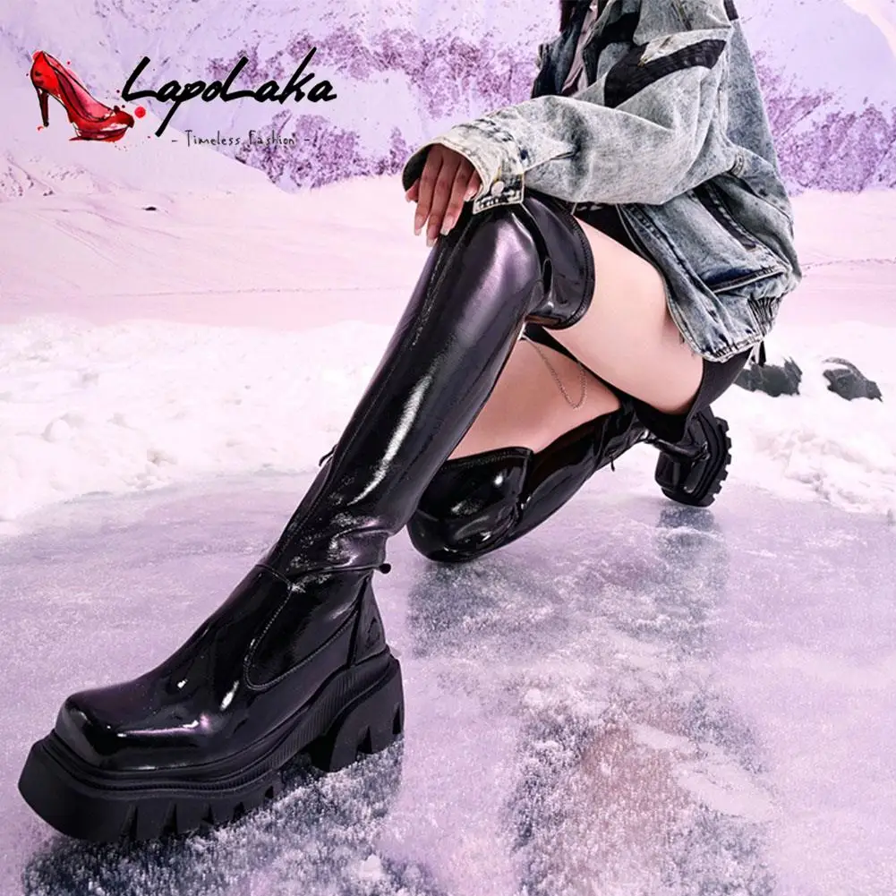 

LapoLaka 2022 New Fashion Street Lady Over The Knee High Boots Thick Heel Boots British Style Hot Cool Girl Winter Women Boots