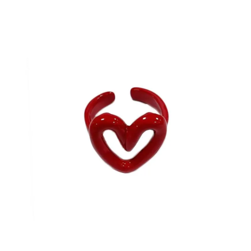 2025 Korean Colorful Enamel Heart Open Rings for Women Girls Fashion Creative Funny Adjustable Finger Ring Y2K Jewelry Gifts 6