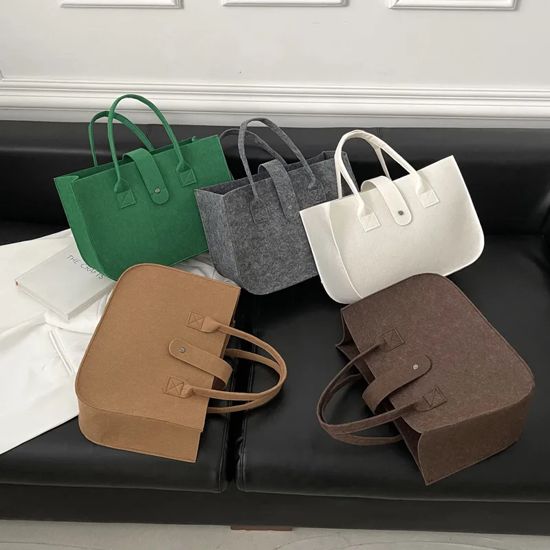 Women's Large CapaCity Solid Color Felt Button Cross body bag Men's Casual Shopping Bag Shoulder bag With Handle New 2024