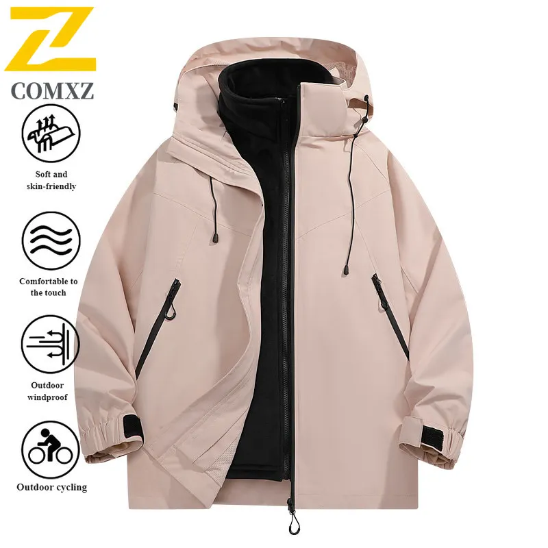 Men Women Oversized Hooded Utility Jacket 3-in-1 Windproof Waterproof Windbreaker for Hiking Camping Fishing Outdoor Sports Coat
