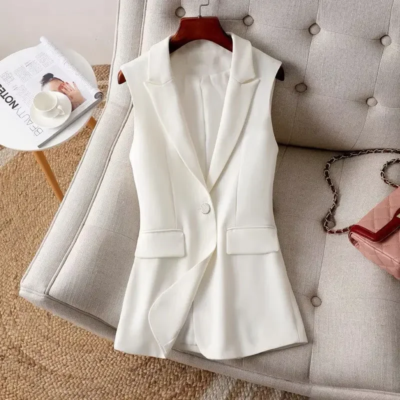 

Женский Винтажный Длинный блейзер, жилет на одной пуговице, без рукавов, однотонный пиджак, верхняя одежда, топы, A47, весна-осень